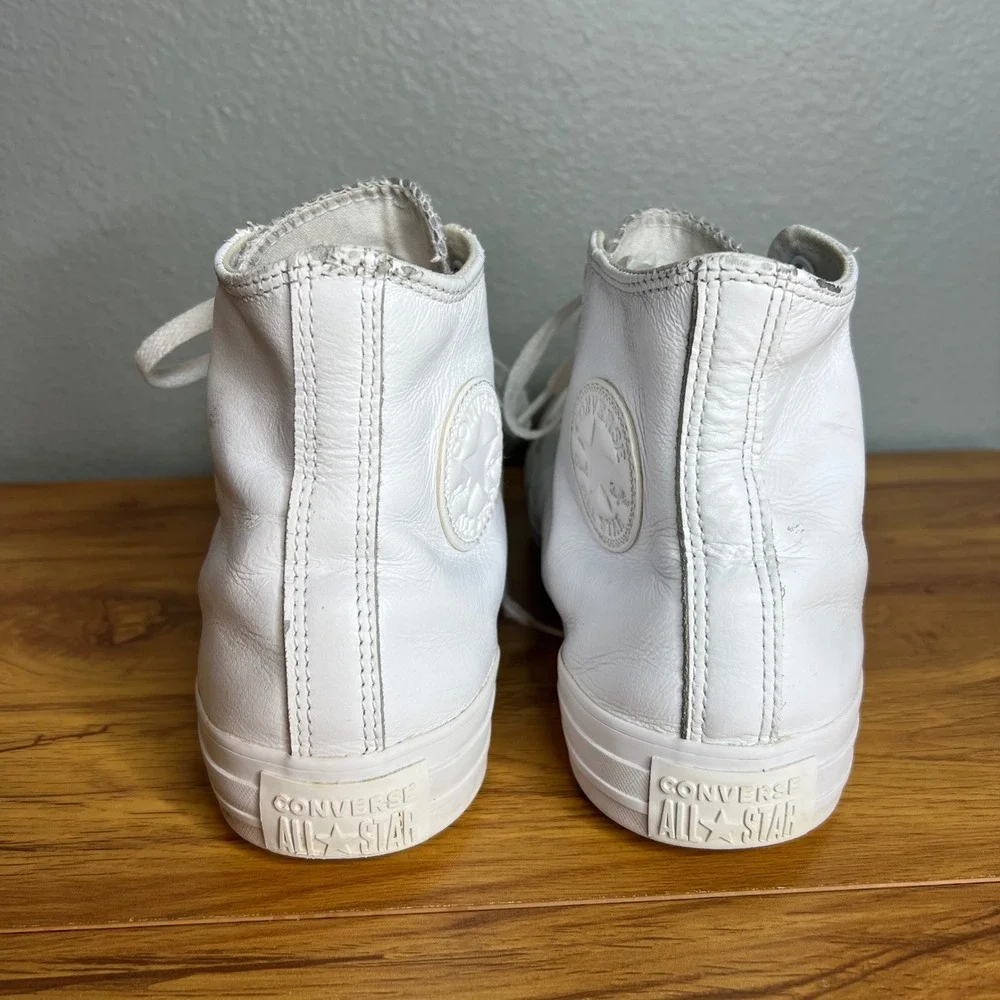 Converse All‎ Star White Leather High Top Sneakers Mens 7.5 Womens 9.5
